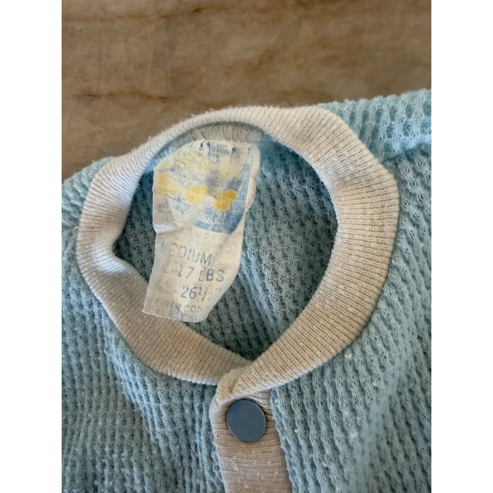 Vintage Baby Little-me Blue & White waffle-knit Footie 6 Months